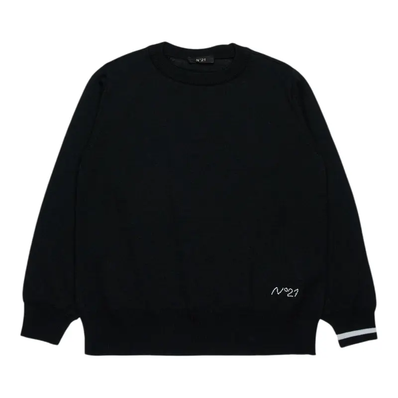 N°21 Maglia Girocollo tinta unita con Logo Nero per Bambino