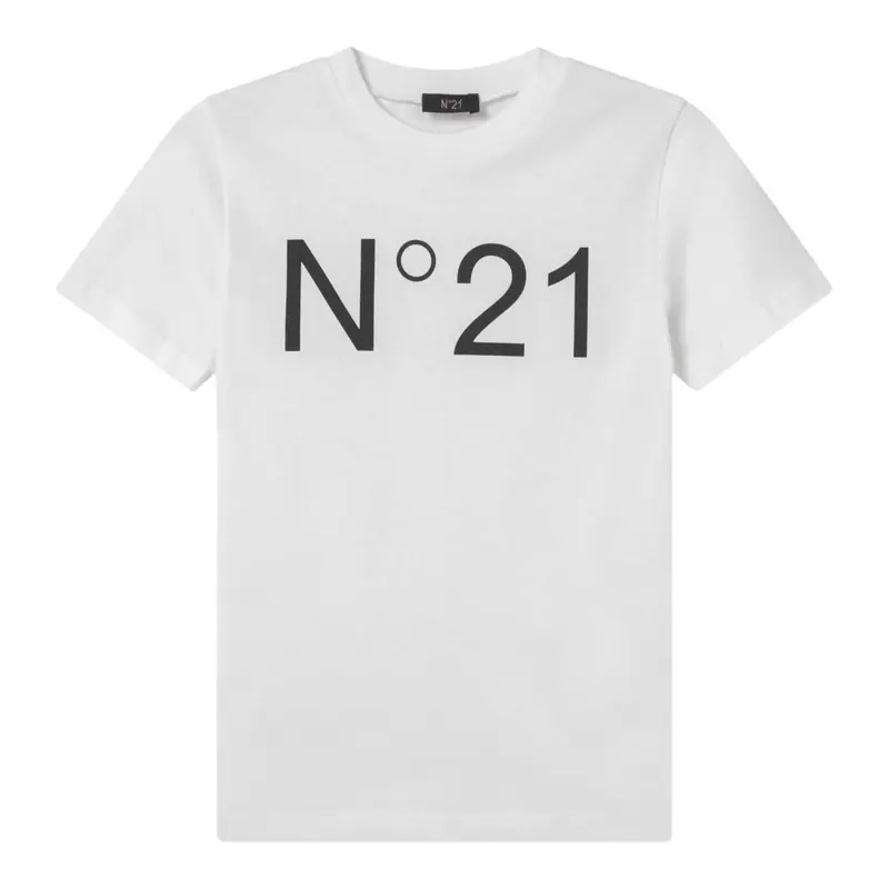 N°21 T-Shirt Girocollo tinta unita con Stampa Bianco per Bambino