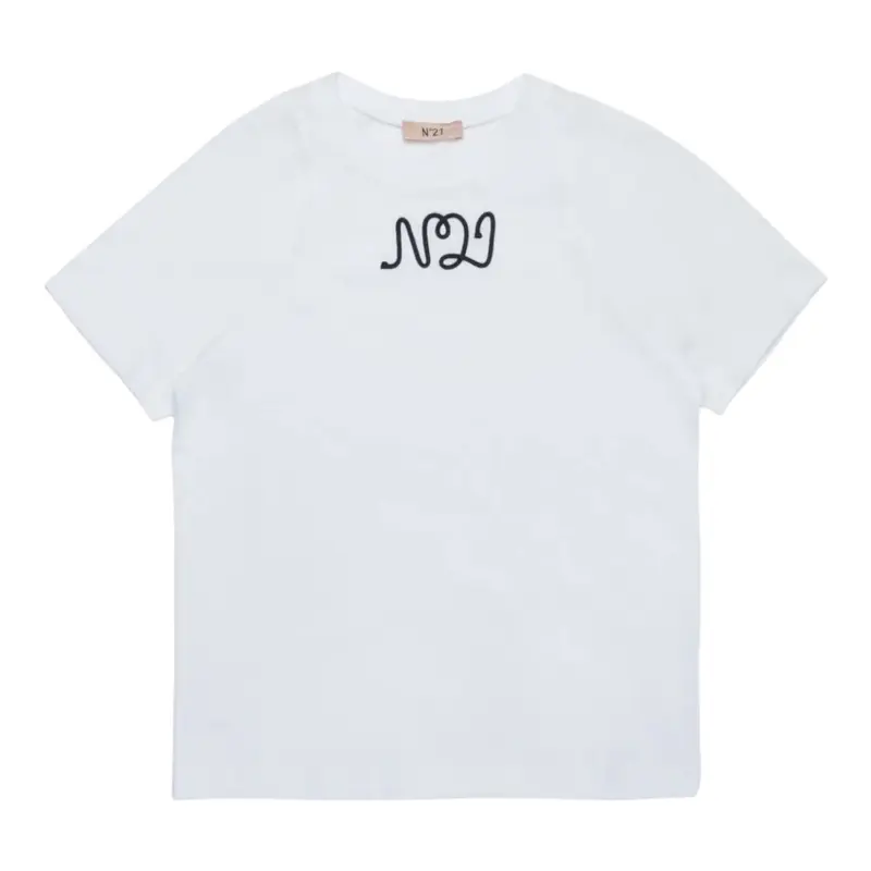 N°21 T-Shirt tinta unita Girocollo con Stampa Bianco per Bambina