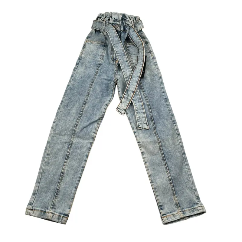 Naice Jeans tinta unita con Elastico In Vita Azzurro per Bambina