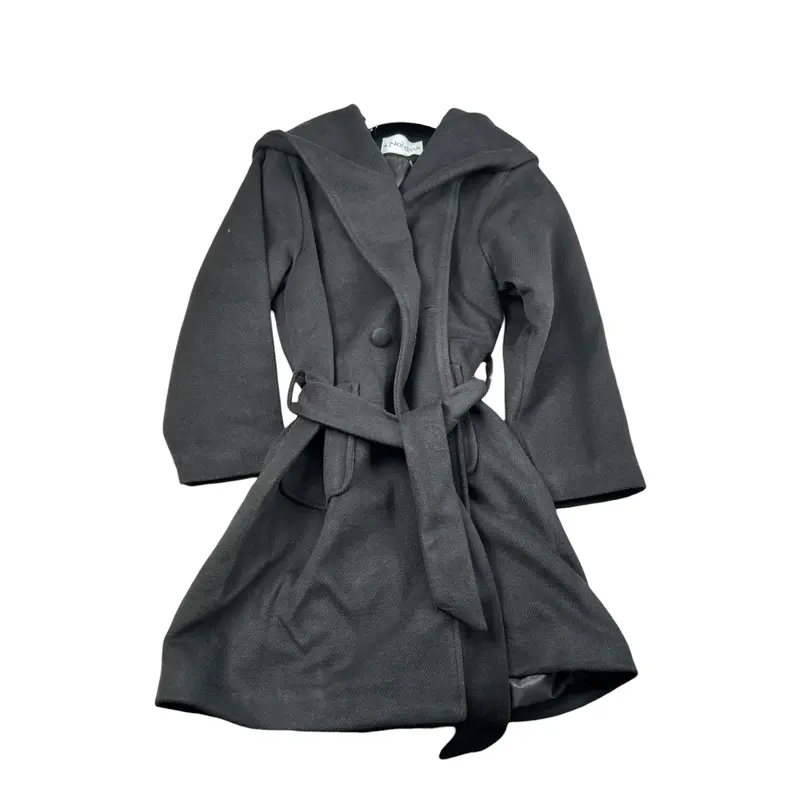 Naida Cappotto tinta unita con Cappuccio Nero per Bambina