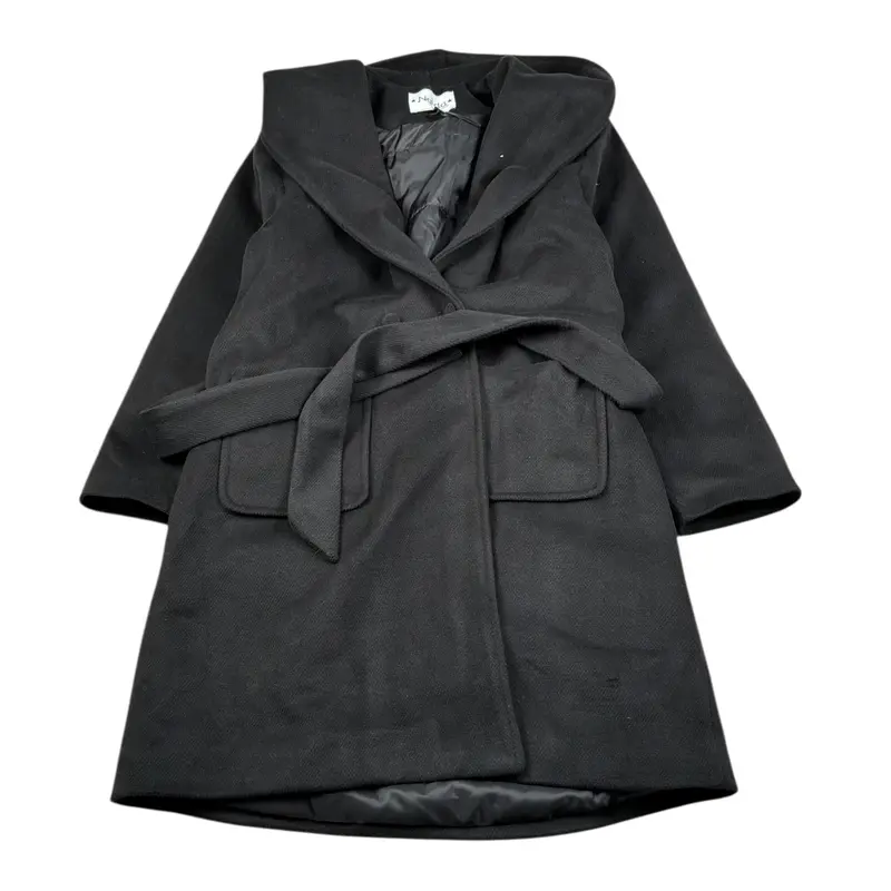 Naida Cappotto tinta unita con Cappuccio Nero per Bambina