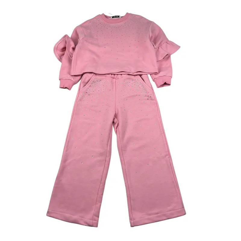 Naida Completo 2 Pezzi Felpa-Pantalone tinta unita Rosa per Bambina