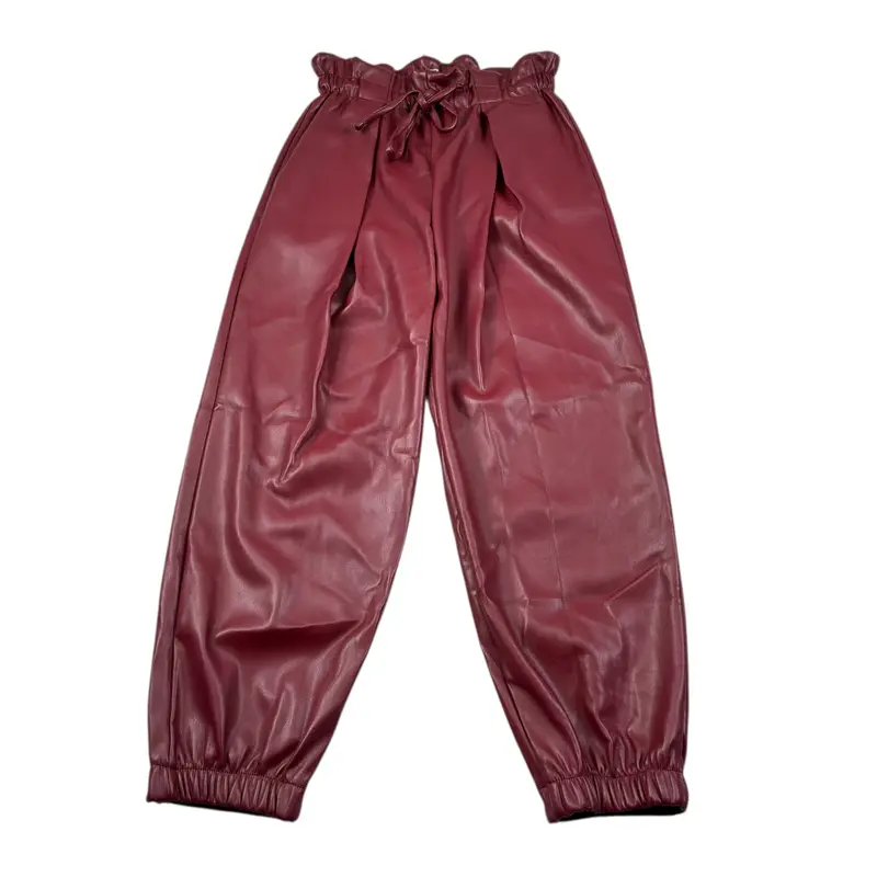 Naida Pantalone In Finta Pelle con Elastico In Vita Bordeaux per Bambina
