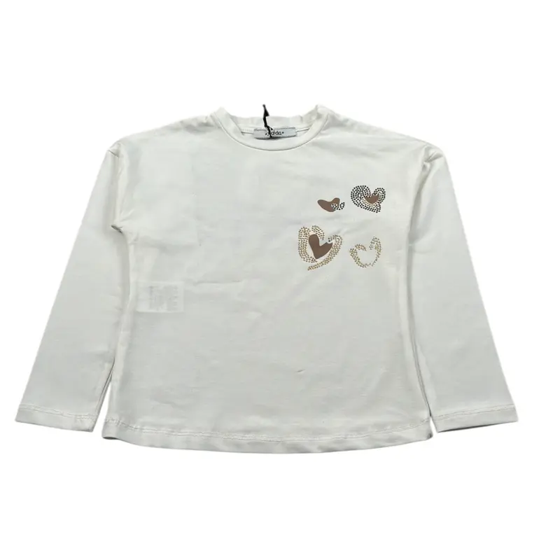 Naida Shirt Girocollo tinta unita con Stampa Panna per Bambina