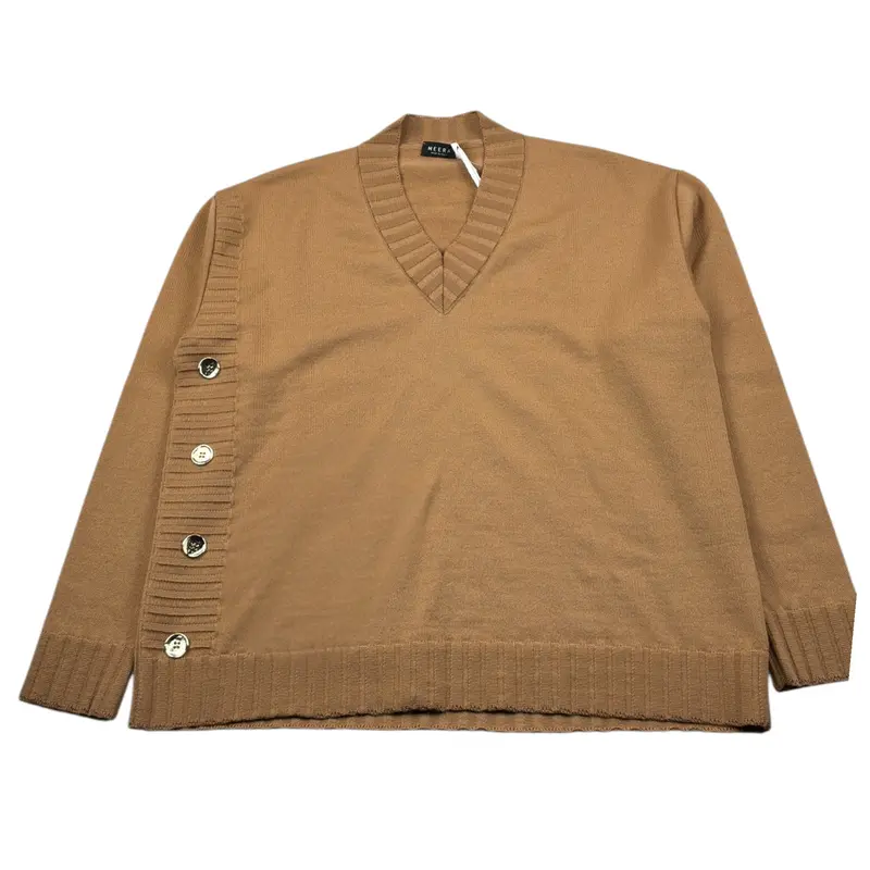 Neera 20.52 Maglia Scollo A V tinta unita Cammello per Bambina