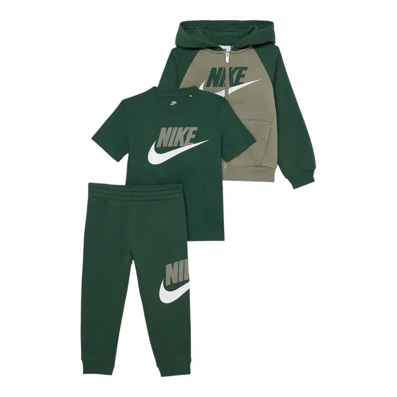 Nike Completo 3Pz Felpa-Pantalone-T-Shirt Verde per Neonato