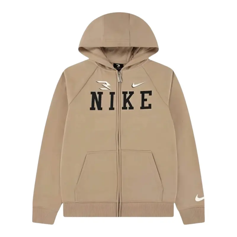 Nike Felpa con Zip E Cappuccio tinta unita con Logo Beige per Bambino