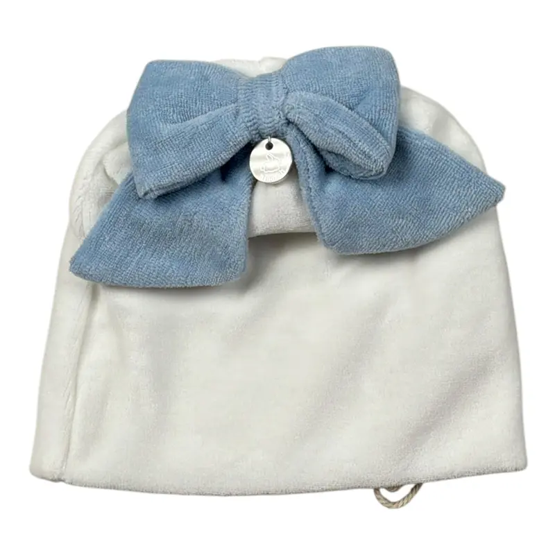 Ninnaoh Cappello tinta unita con Fiocco Bianco/Azzurro per Neonata