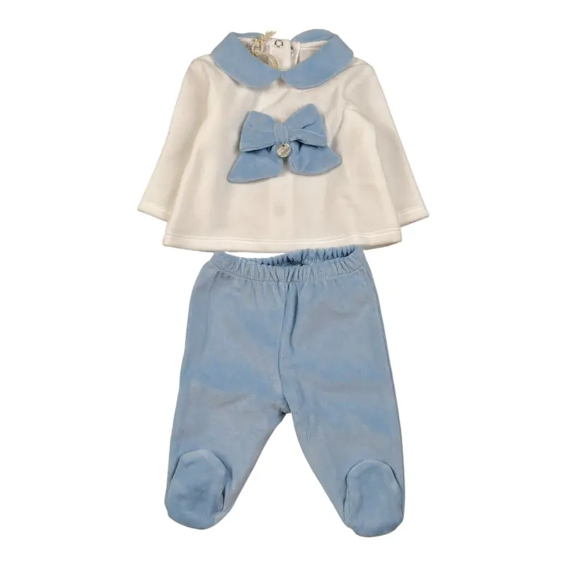 Ninnaoh Completo 2Pz Maglia-Ghettina Bicolore Bianco/Azzurro per Neonata