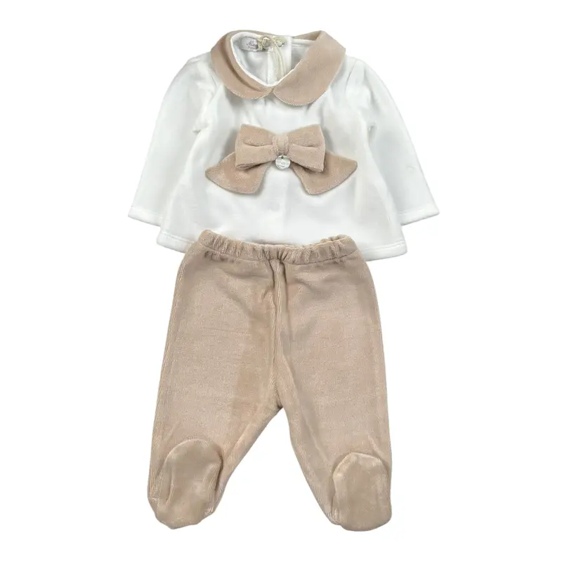 Ninnaoh Completo 2Pz Maglia-Ghettina Bicolore Bianco/Beige per Neonata