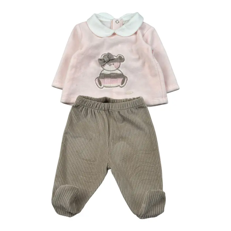 Ninnaoh Completo 2Pz Maglia-Ghettina Bicolore Rosa/Beige per Neonata