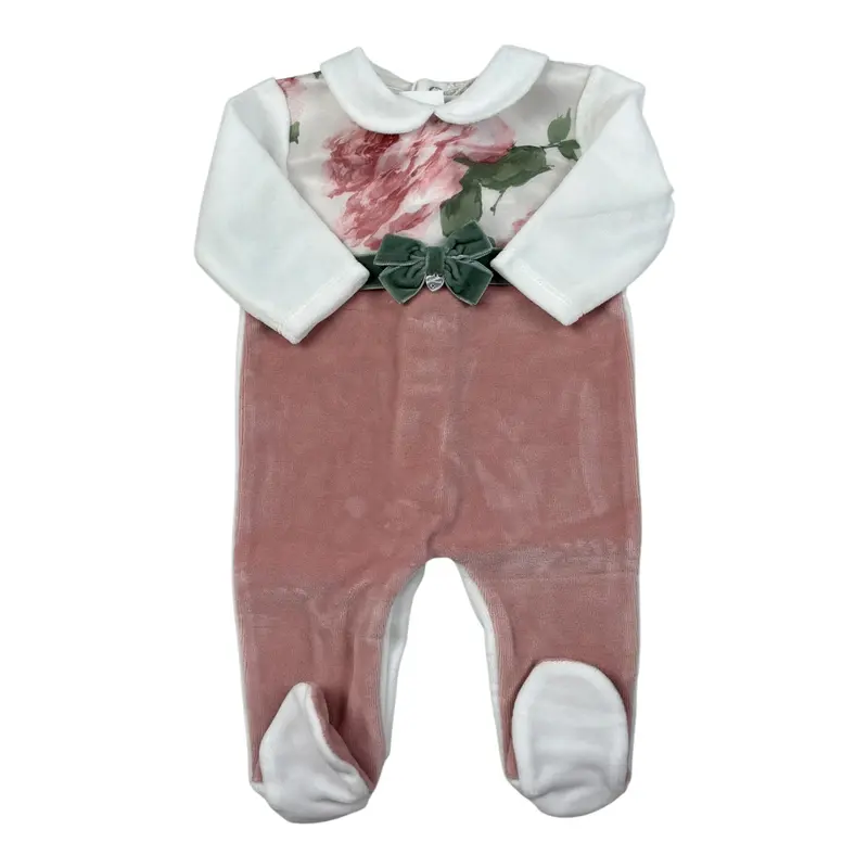 Ninnaoh Tutina Bicolore con Stampa Fiori Bianco per Neonata
