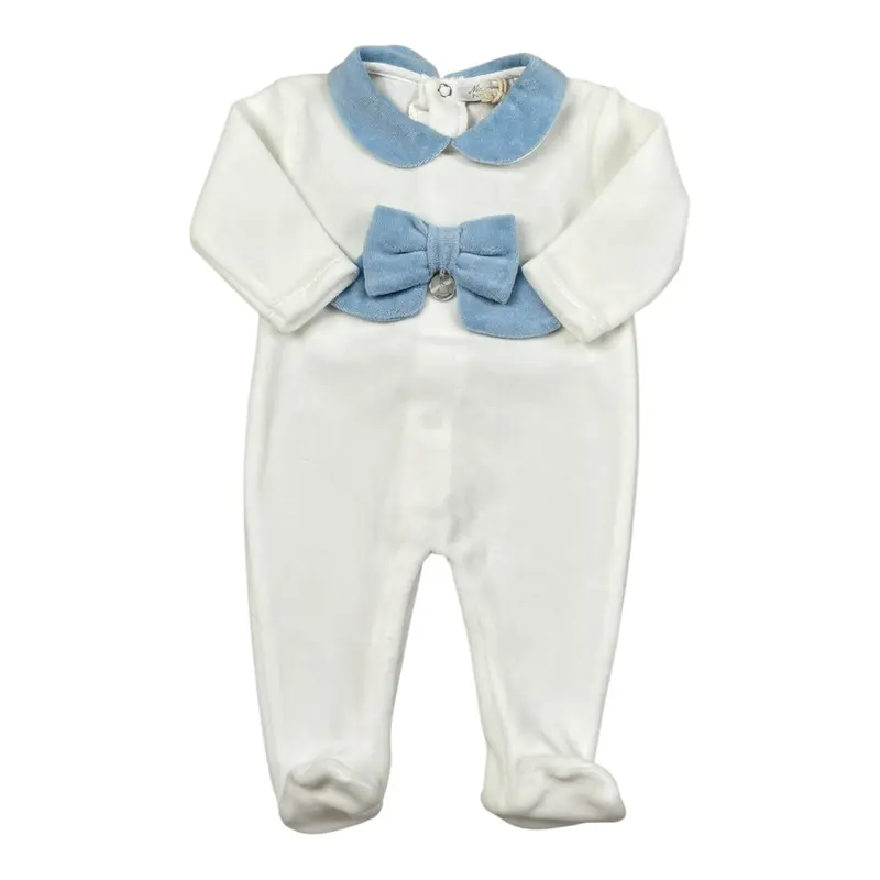 Ninnaoh Tutina tinta unita con Applicazioni In Velluto Bianco/Azzurro per Neonata