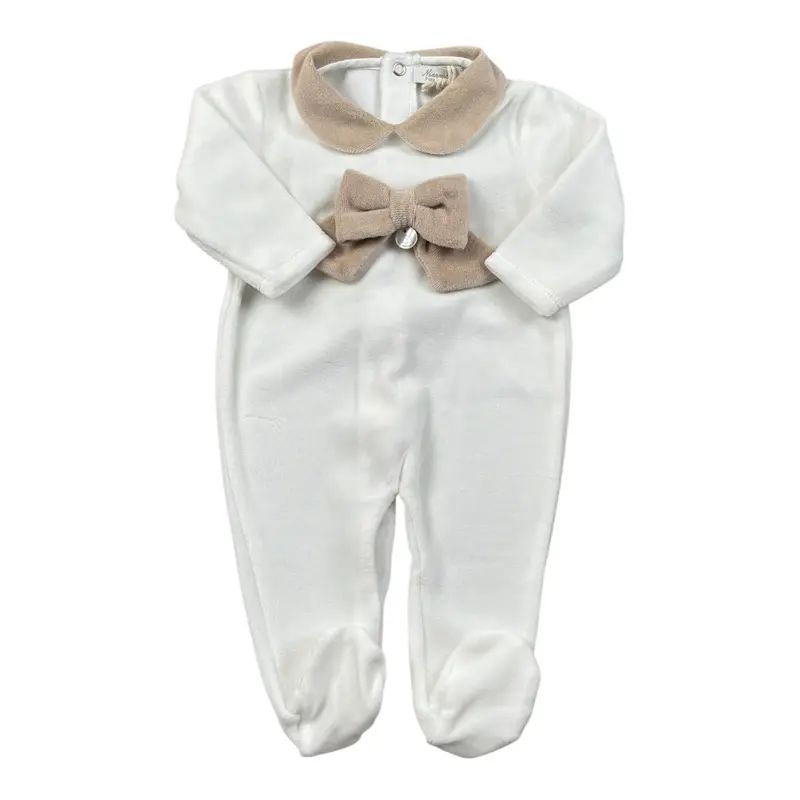 Ninnaoh Tutina tinta unita con Applicazioni In Velluto Bianco/Beige per Neonata