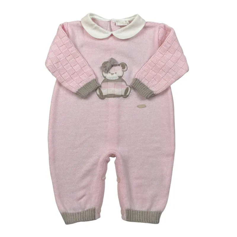 Ninnaoh Tutina tinta unita In Filo con Stampa Rosa per Neonata