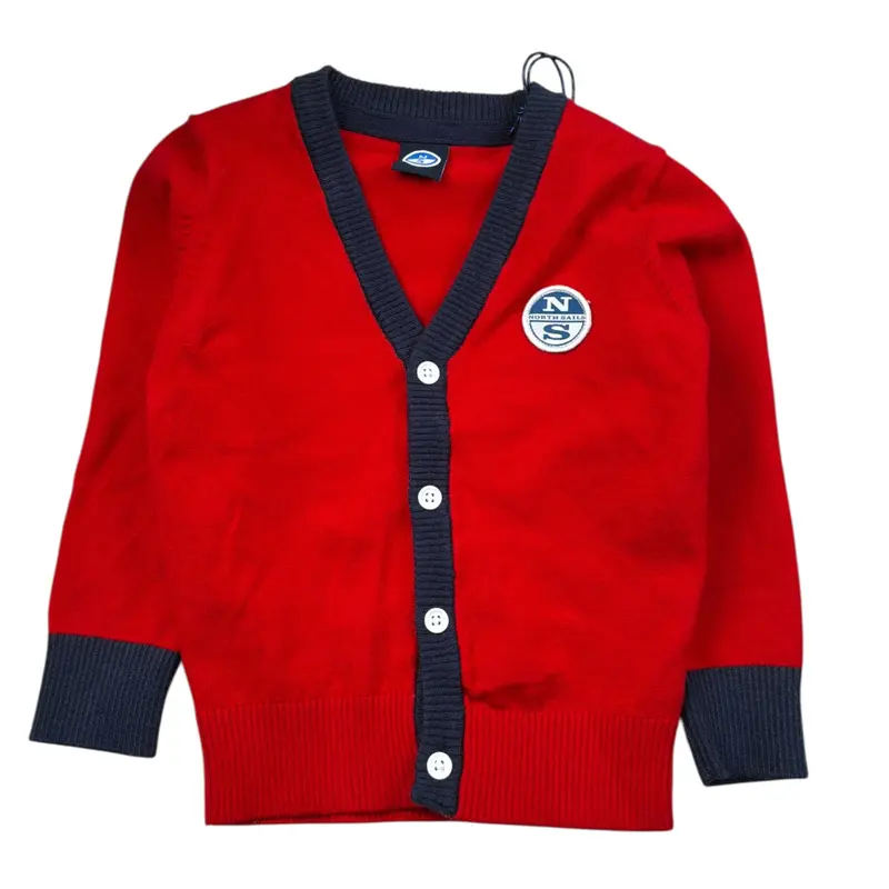 North Sails Cardigan tinta unita con Profili In Contrasto Rosso per Neonato