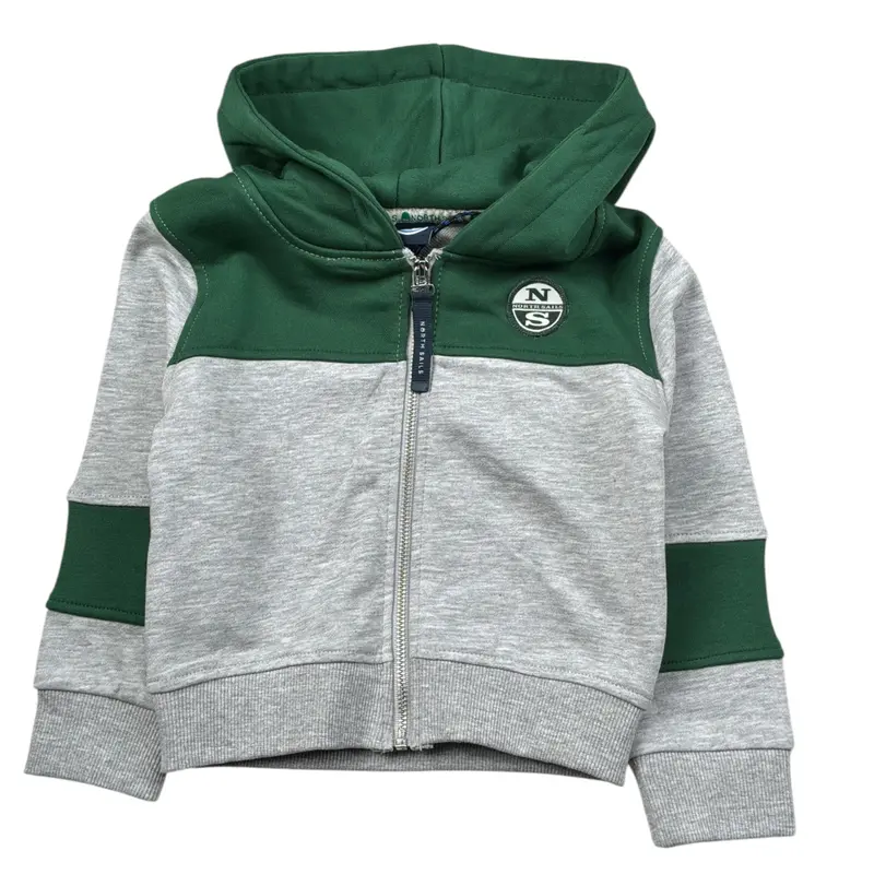 North Sails Felpa Bicolore con Zip E Cappuccio Grigio per Neonato
