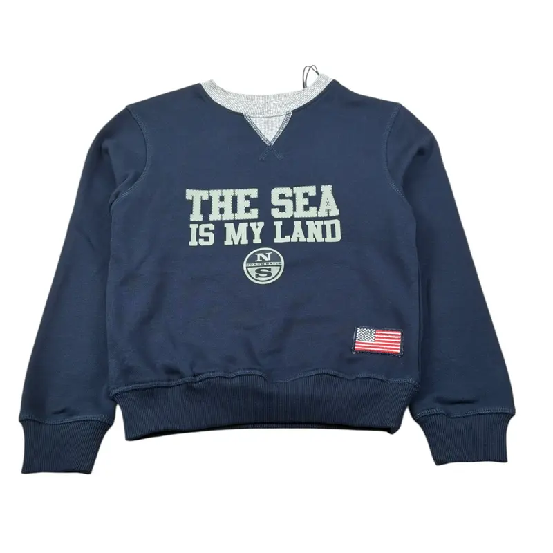 North Sails Felpa Chiusa Girocollo tinta unita con Logo Blu per Bambino