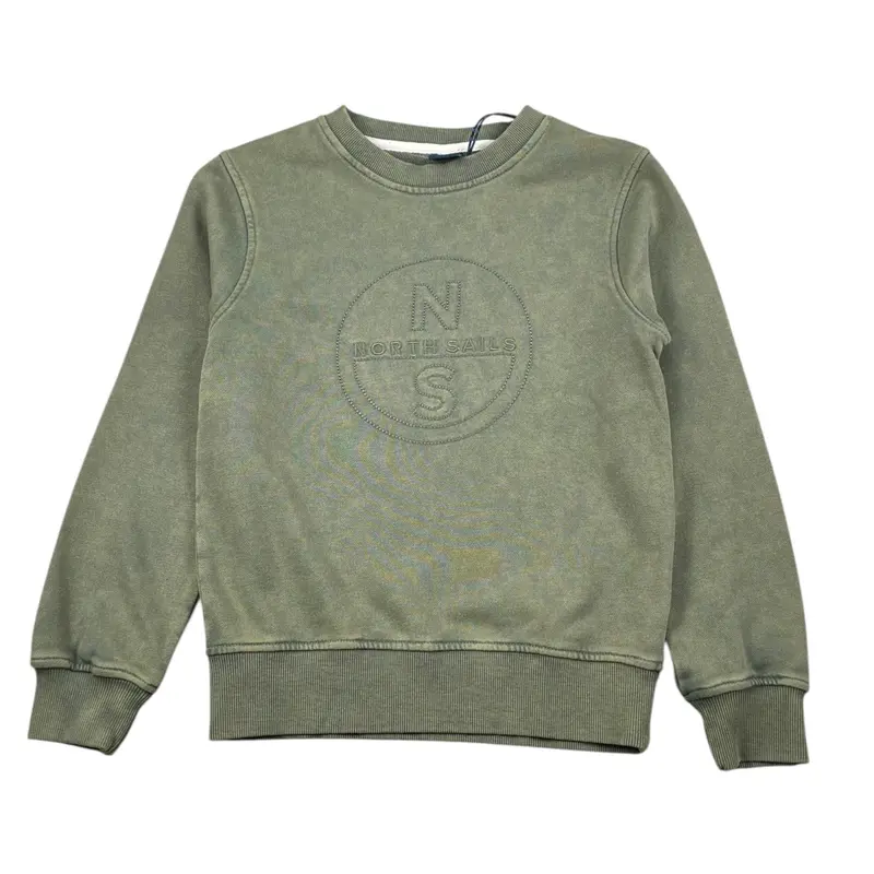 North Sails Felpa Girocollo tinta unita con Stampa Verde per Bambino