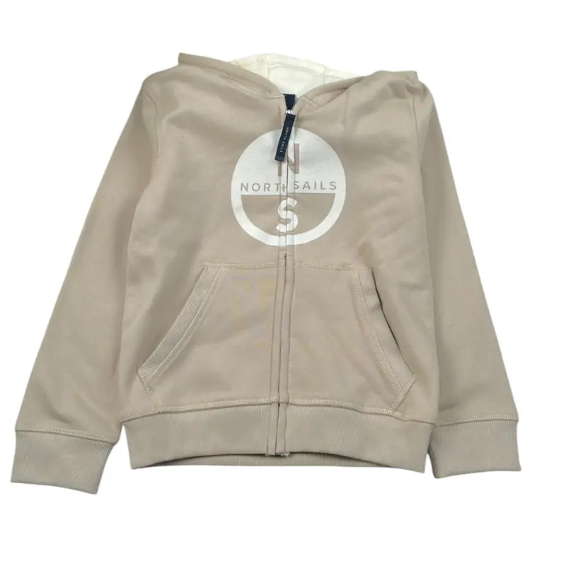 North Sails Felpa tinta unita con Zip E Cappuccio Beige per Bambino