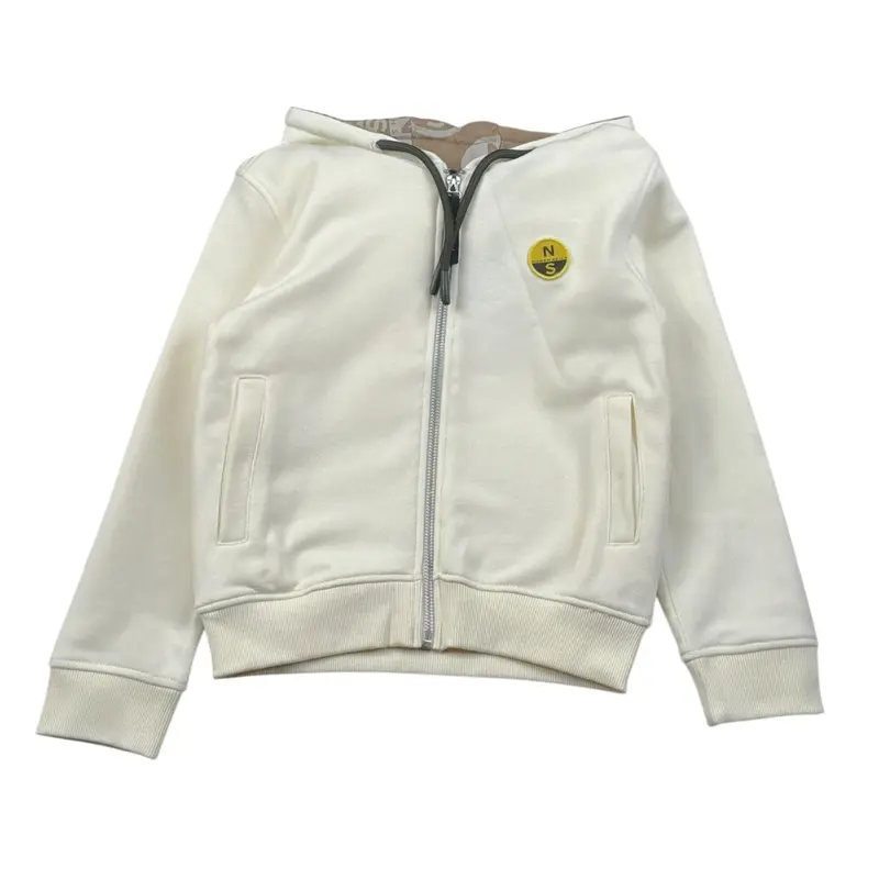 North Sails Felpa tinta unita con Zip E Cappuccio Panna per Bambino