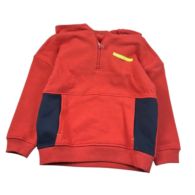 North Sails Felpa tinta unita con Zip E Cappuccio Rosso per Bambino
