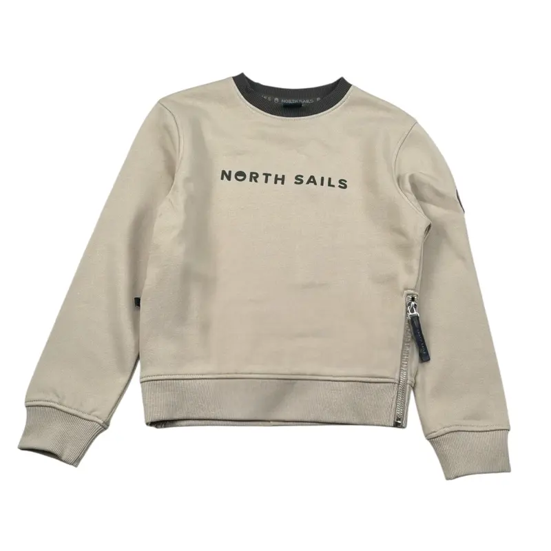 North Sails Felpa tinta unita Girocollo con Stampa Beige per Bambino