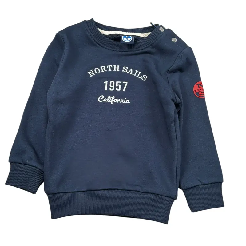 North Sails Felpa tinta unita Girocollo con Stampa Blu per Neonato