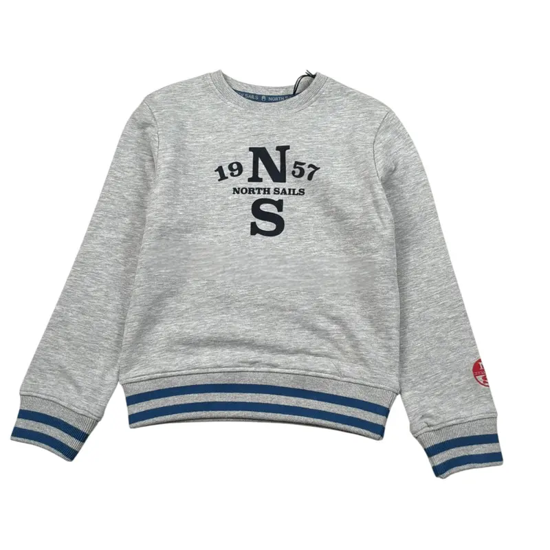 North Sails Felpa tinta unita Girocollo con Stampa Grigio per Bambino