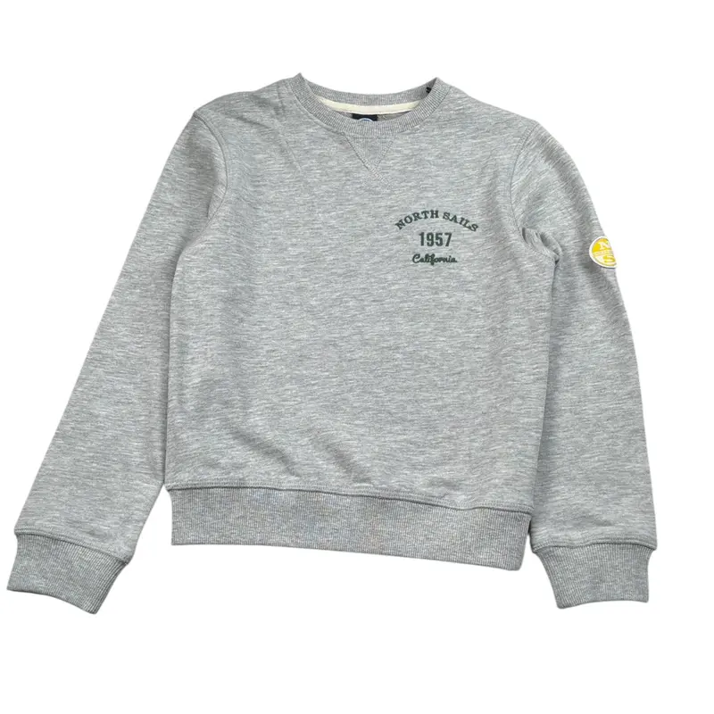 North Sails Felpa tinta unita Girocollo con Stampa Grigio per Bambino