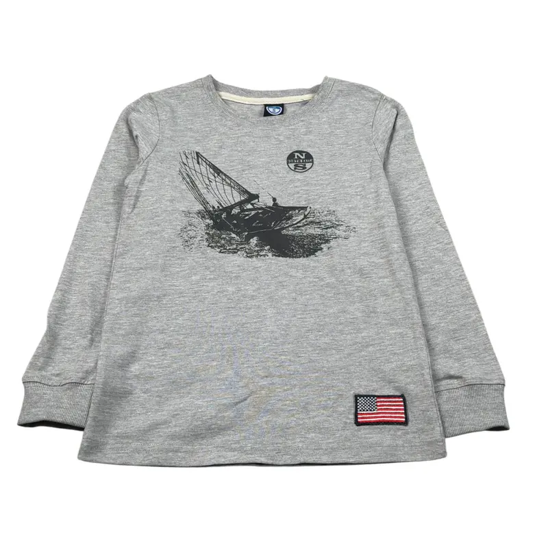 North Sails Shirt Girocollo tinta unita con Logo Grigio per Bambino