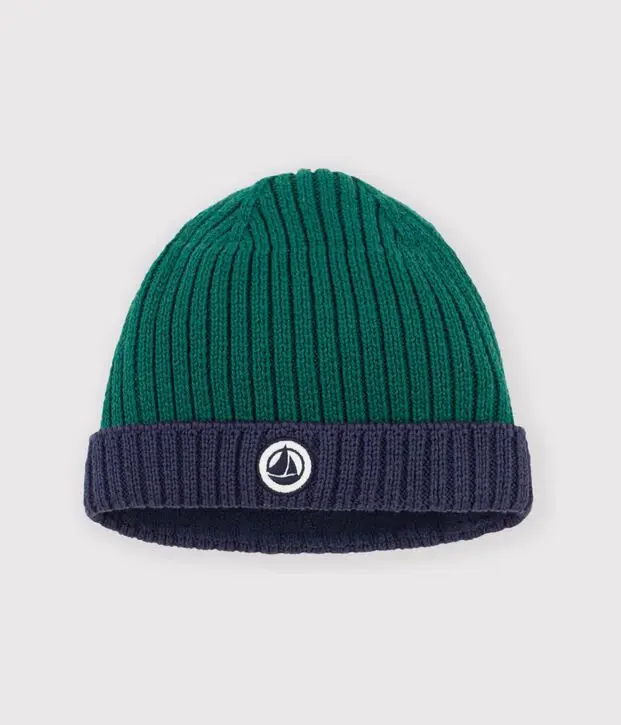 Novità Cuffietta in maglia bicolore foderata in pile Petit Bateau