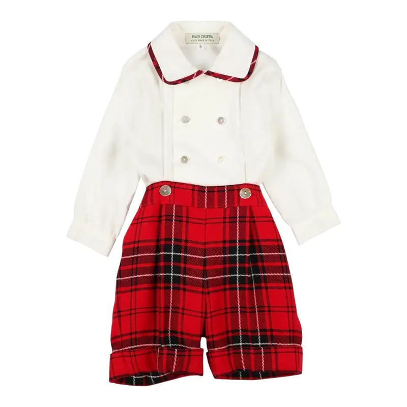 Paio Crippa Completo 2Pz Camicia-Bermuda Bicolore con Fantasia Scozzese Bianco/Rosso per Neonato