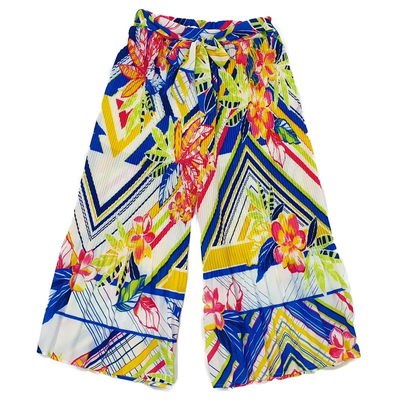 Pantalone bambina elegante plissettato con fantasia floreale