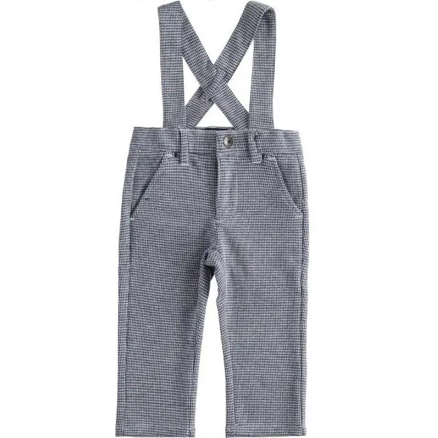 Pantalone bambino con bretelle fantasia pied poule