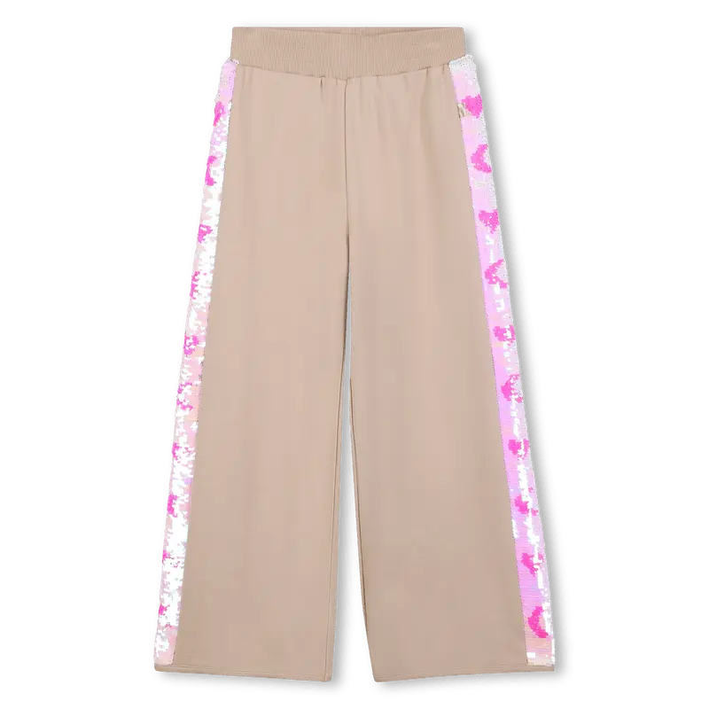 PANTALONE BEIGE CON BANDE LATERALI IN PAILLETTES BILLIEBLUSH