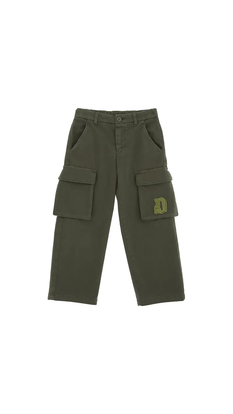 PANTALONE CARGO VERDE MILITARE CON LOGO IN RICAMO DONDUP
