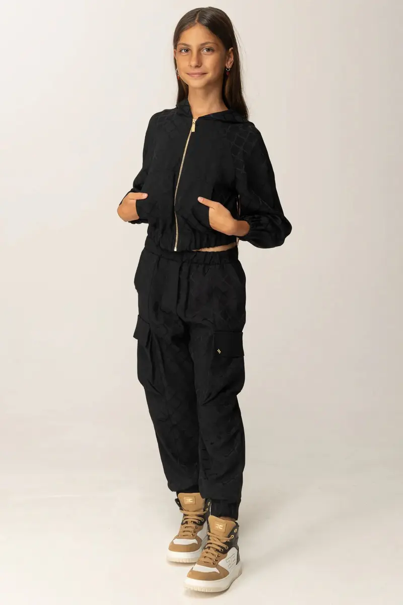 PANTALONE CON TASCONI IN RASO NERO LOGATO ELISABETTA FRANCHI