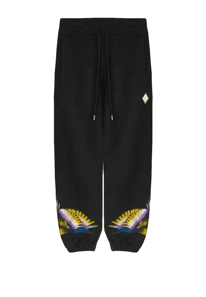 PANTALONE DI TUTA NERO CON STAMPA GIALLA/BLU