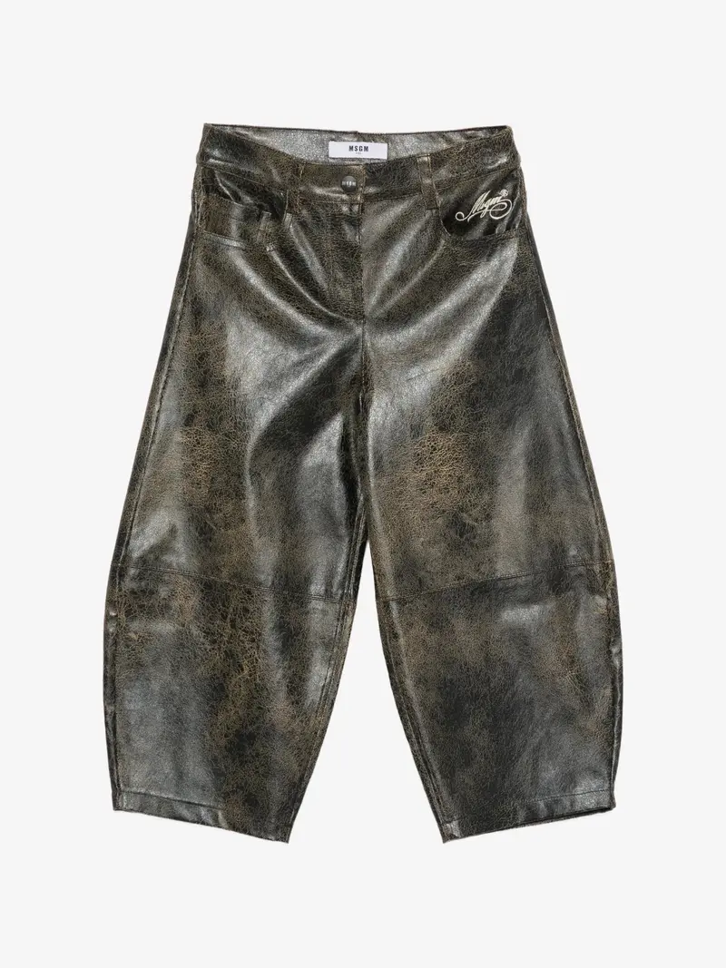 PANTALONE EFFETTO SCREPOLATO CON LOGO IN RICAMO BEIGE MSGM