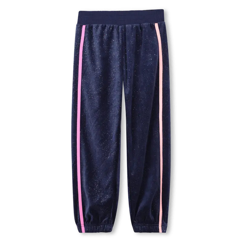 PANTALONE IN VELLUTO BLU CON BANDE ROSA BILLIEBLUSH