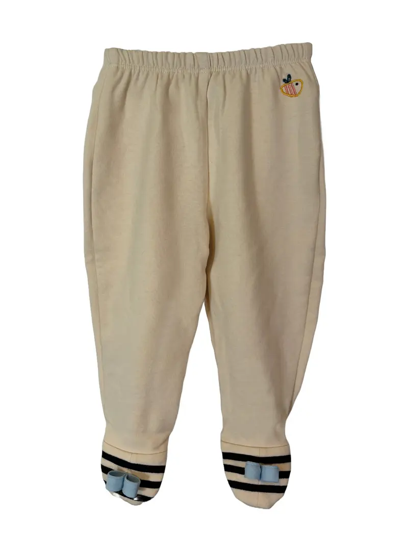 Pantalone lungo con piedini in cotone biologico felpato – Color Panna