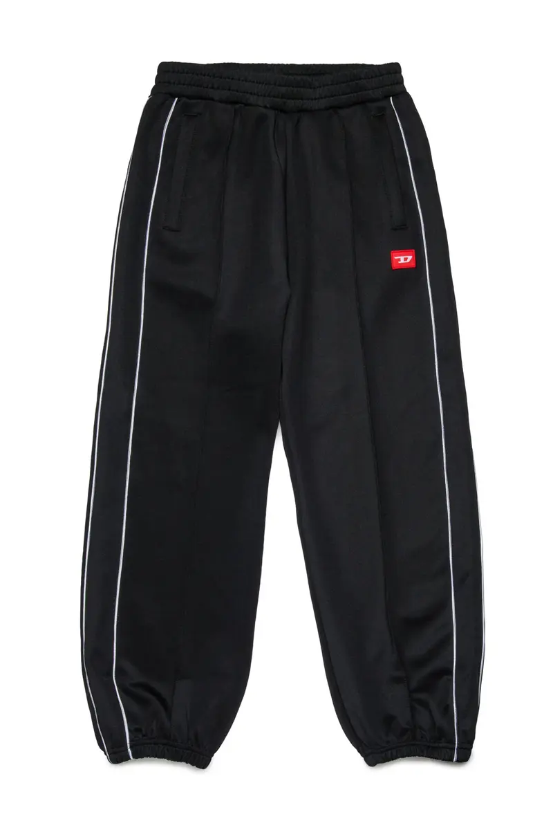 PANTALONE NERO ACETATO CON LOGO ROSSO DIESEL