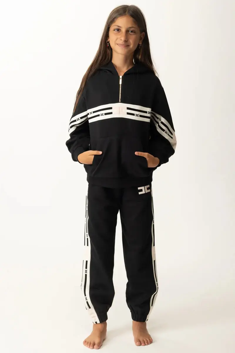 PANTALONE NERO CON BANDE LATERALI BIANCO LOGO ROSA ELISABETTA FRANCHI