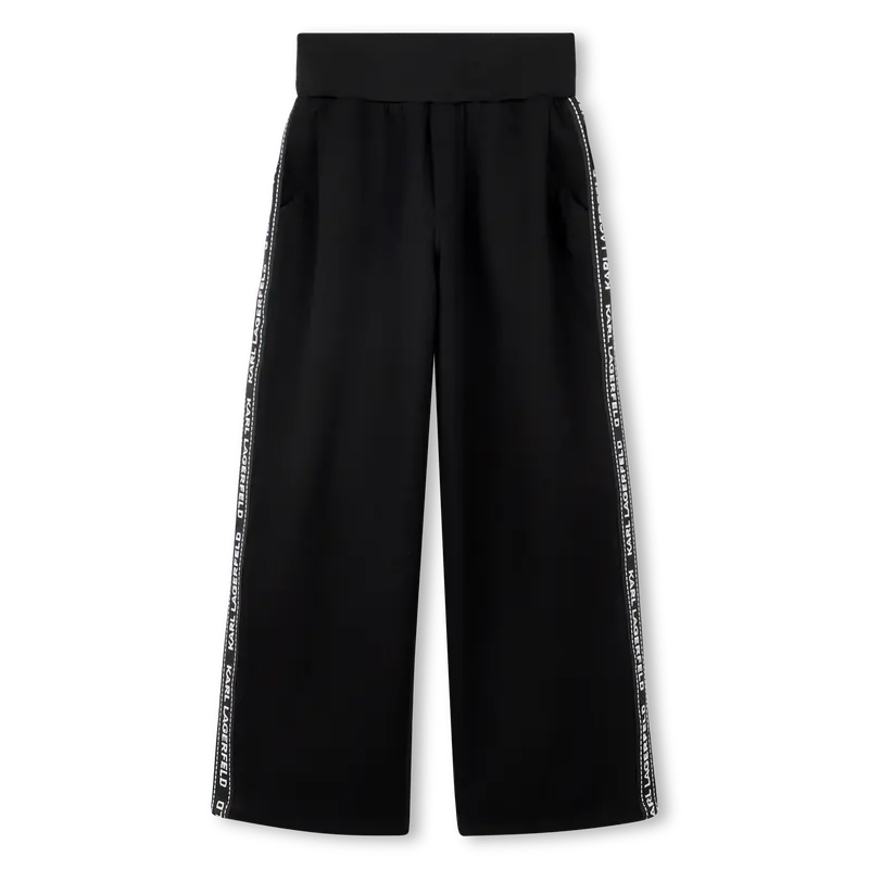 PANTALONE NERO CON BANDE LATERALI CON LOGO BIANCO KARL LAGERFELD