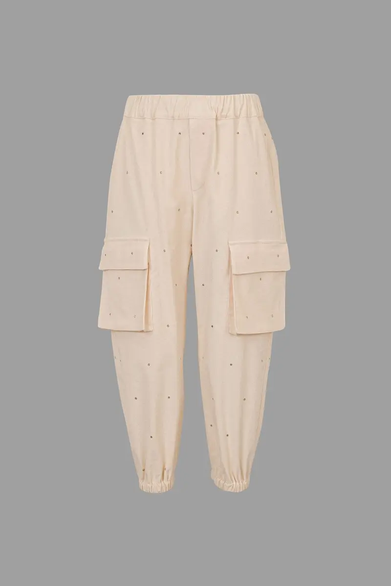 PANTALONE PANNA CON STRASS