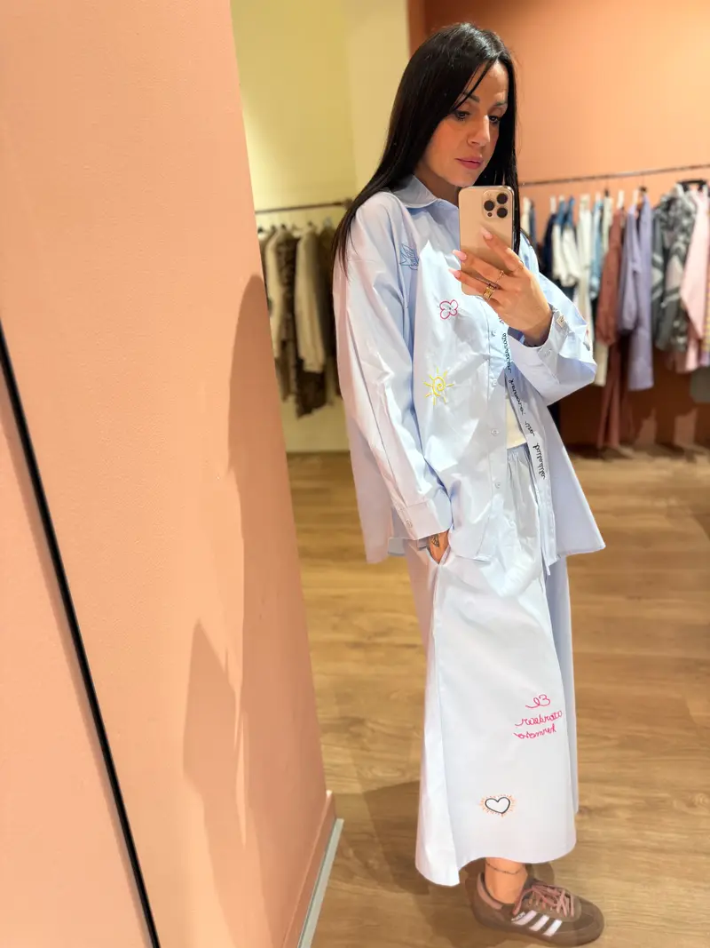 Pantalone ricamo azzurro