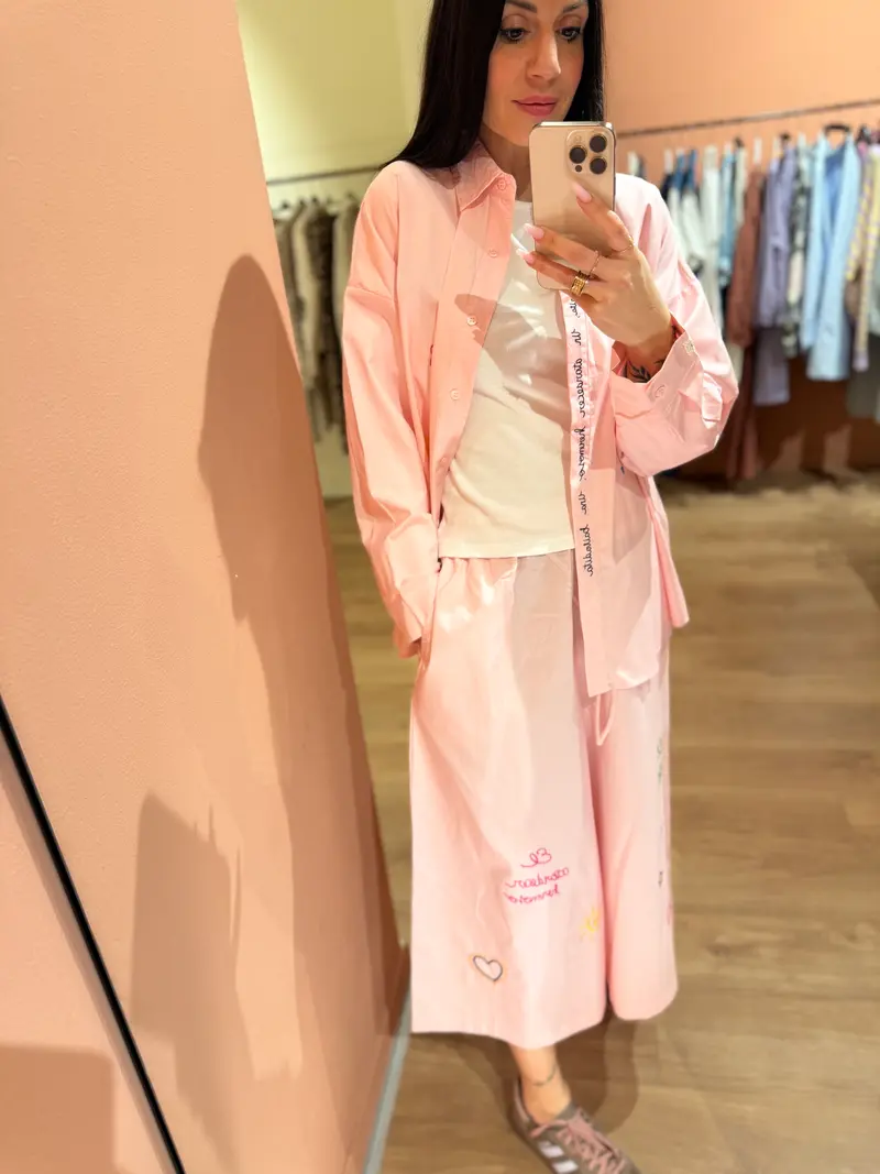 Pantalone ricamo rosa