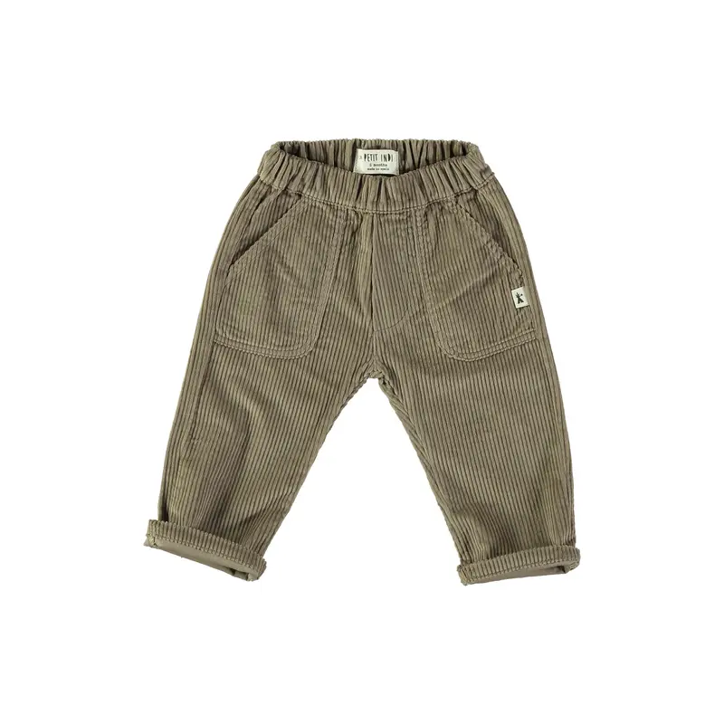 Pantaloni in Velluto a Coste Beige con Risvolti | PETIT INDI